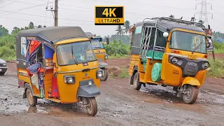 Auto Rickshaw - Three Wheeler Auto struggle to Driving Bumpy Mud Road - Passengers auto rickshaw