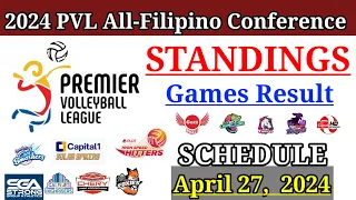 PVL STANDINGS TODAY as of April 25, 2024 | PVL All Filipino Conference | PVL SCHEDULE April 27, 2024