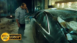 Driver crashes into Jason Statham's house and is killed by terrorists / Transporter 3 (2008)