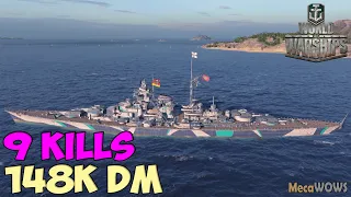 World of WarShips | Bismarck | 9 KILLS | 148K Damage - Replay Gameplay 1080p 60 fps
