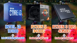 INTEL i3 10100 vs RYZEN 5 3400G vs RYZEN 3 PRO 4350G (5 Games)