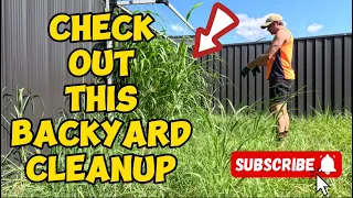 BACKYARD CLEANUP WITH REMOVING WEEDS AND LAWN MOWING