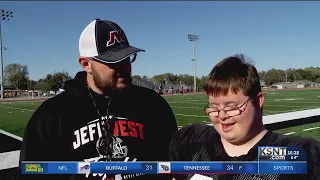 Jeff West football player with special needs takes one to the house