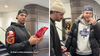 Maple Leafs hockey players eating candy!