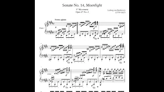 Sonate No  14, “Moonlight” 3rd Movement Sheet Music Tutorial Лунная соната Бетховен 3 часть ноты