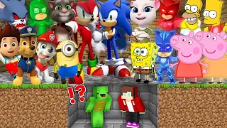 JJ and Mikey HIDE From Scary MONSTERS PEPPA PIG SONIC PJ MASKS PAW PATROL EXE in Minecraft Maizen