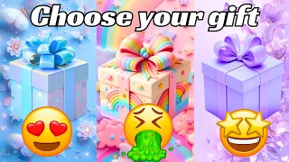 Choose your gift 🤩💝🤮 | 3 gift box challenge || Blue Rainbow Purple #pickonekickone #giftboxchallenge