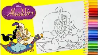 Coloring Disney Princess Jasmine & Aladdin Carpet ride - Coloring pages for kids