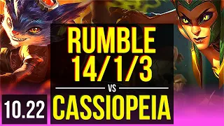 RUMBLE vs CASSIOPEIA (MID) | 14/1/3, 2.7M mastery, 7 solo kills, Legendary | BR Master | v10.22