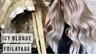 FOILAYAGE | 6.5 Hour Icy Blonde Transformation | DARK HAIR to ICY BLONDE