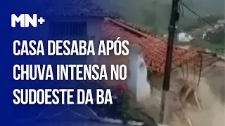 Casa desaba após chuva intensa no sudoeste da BA