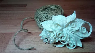 MK-White jute hairpin - 2019 / Jute Filigree / craft / Idea / DIY / @evadusheva