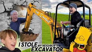 Stealing an EXCAVATOR with Grandpa!  (FV Family Becoming Simpsons Vlog)