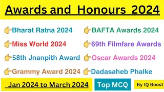 Awards and Honours 2024 Current Affairs mcqs | Jan to March 2024 | Awards 2024 | IQ boost