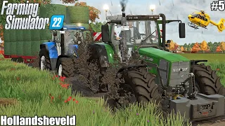 WINCHING tractor STUCK in MUD and Baling SILAGE Bales│Hollandsheveld│FS 22│5