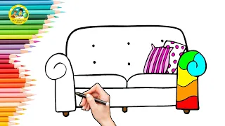 Sofa Drawing, Painting and Coloring for Kids | Drawing Sofa | Draw Sofa Easy