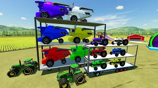 Small and Large Two-story Trailer for Transporting Colors Tractors  - Test Objects on the farm