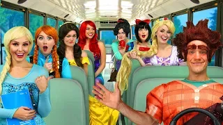 RALPH’S DISNEY PRINCESS CARPOOL BUS RIDE. (Vanelope, Ariel, Rapunzel, Belle, Elsa and Anna)