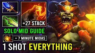 WTF First Item 7Min Midas Solo Mid Lion +27 Finger Stack Instant 1 Shot ALL Dota 2