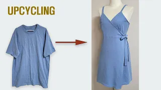 DIY Upcycling a T-Shirt|/티셔츠 리폼/Wrap dress/끈 원피스/뷔스티에/Wrap skirt/랩스커트/옷만들기/Refashion