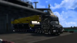 Scania T delivers an XXL crane on a low-loader | Euro Truck Simulator 2