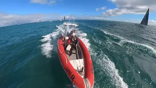 Mike Middleton "SpikeyMikey" at work filming The Brisbane to Hamilton island yacht race on Media Rib