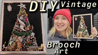 DIY Vintage brooch tree art. Christmas craft with me! 🎄