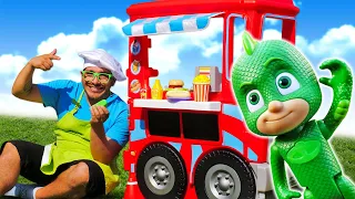 ¡El restaurante sobre ruedas!  Cocina para niños con los Héroes en Pijama. Juguetes de PJ Masks.