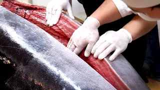 [Полная версия] Как приготовить сашими по-хозяйски после разборки большого тунца / 250к сырого тунца