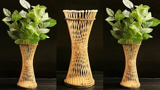 How to make flower vase with Bamboo Chops sticks | DIY Flower Pot | Bamboo Sticks Flower Pot Design