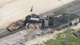 Truck Overturns On Turnpike in Homestead