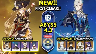 NEW Spiral Abyss 4.3 Floor 12 (9 Stars) C0 NAVIA & C0 NEUVILLETTE - FIRST CLEAR!! Genshin Impact 4.3