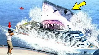 Giant Megalodon Attack AND Destroys LOS SANTOS In GTA 5 - Biggest Shark