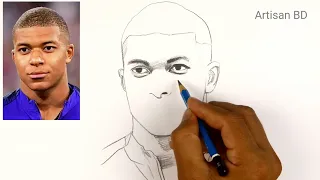 Drawing of Kylian Mbappe / Step by Step Easy Pencil Sketch / Mbappe from Qatar World Cup 2022