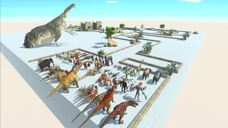 Dinosaur Therizinosaurus looking for animals on a winding path - Animal Revolt Battle Simulator