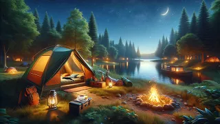 Campfire by the Lake Ambience with Crickets, Owls, Water, & Night Sounds for Relaxation & Sleep