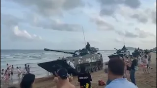 Amphibious tanks seen on Chinese beach facing Taiwan