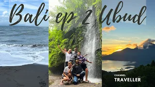 Bali ep 2. Waterfall, Black sand beach, volcano Agung, hotel with valley & volcano view. 4K