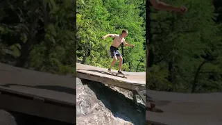 GUY TRIES CRAZY TRICK OFF LAUNCH RAMP INTO LAKE! #skateboarding #whistler #shorts