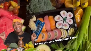 VANLIFE ALL YOU CAN EAT SUSHI BUFFET MUKBANG || Solo Female Living In A Van Full Time Healthy Meal
