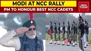 PM Modi Inspects Guard of Honour, Reviews ‘March Past’ At Culmination Of NCC Republic Day Camp