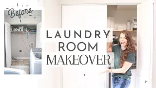 DIY LAUNDRY ROOM MAKEOVER! | LAUNDRY ROOM ORGANIZATION DIY + making over bifold doors!