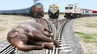 Three Trains vs Elephant🐘 - Stops the train | BeamNG.Drive