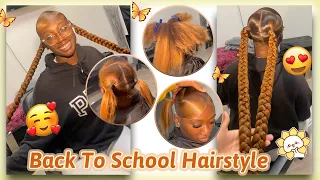 BRAIDED PONYTAIL🧡SLEEK LONG PIGTAIL ON GINGER HAIR TUTORIAL | NO PINS NO GLUE🚫BACK TO SCHOOL HAIR