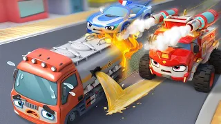 🚒🚓Fire Truck Rescue Team | Tanker Truck is Leaking Oil | Kids Songs | BabyBus - Cars World