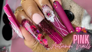 PINK AUTUMN NAILS💖🍂/ FULL ACRYLIC NAILS TUTORIAL