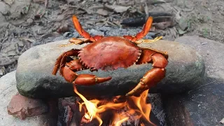 Primitive Technology: Cooking Crab on a Rock