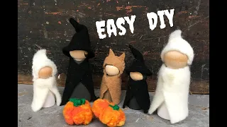 Halloween DIY Peg Dolls, Handmade Wood Toys, Easy Crafts for Kids