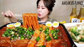 SUB) SPICY CHEWY NOODLE TTEOKBOKKI & FISH CAKE REAL SOUND ASMR MUKBANG SUHYANG