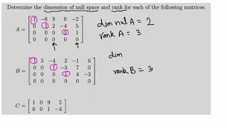 Linear Algebra: finding dim null A and rank of a matrix
